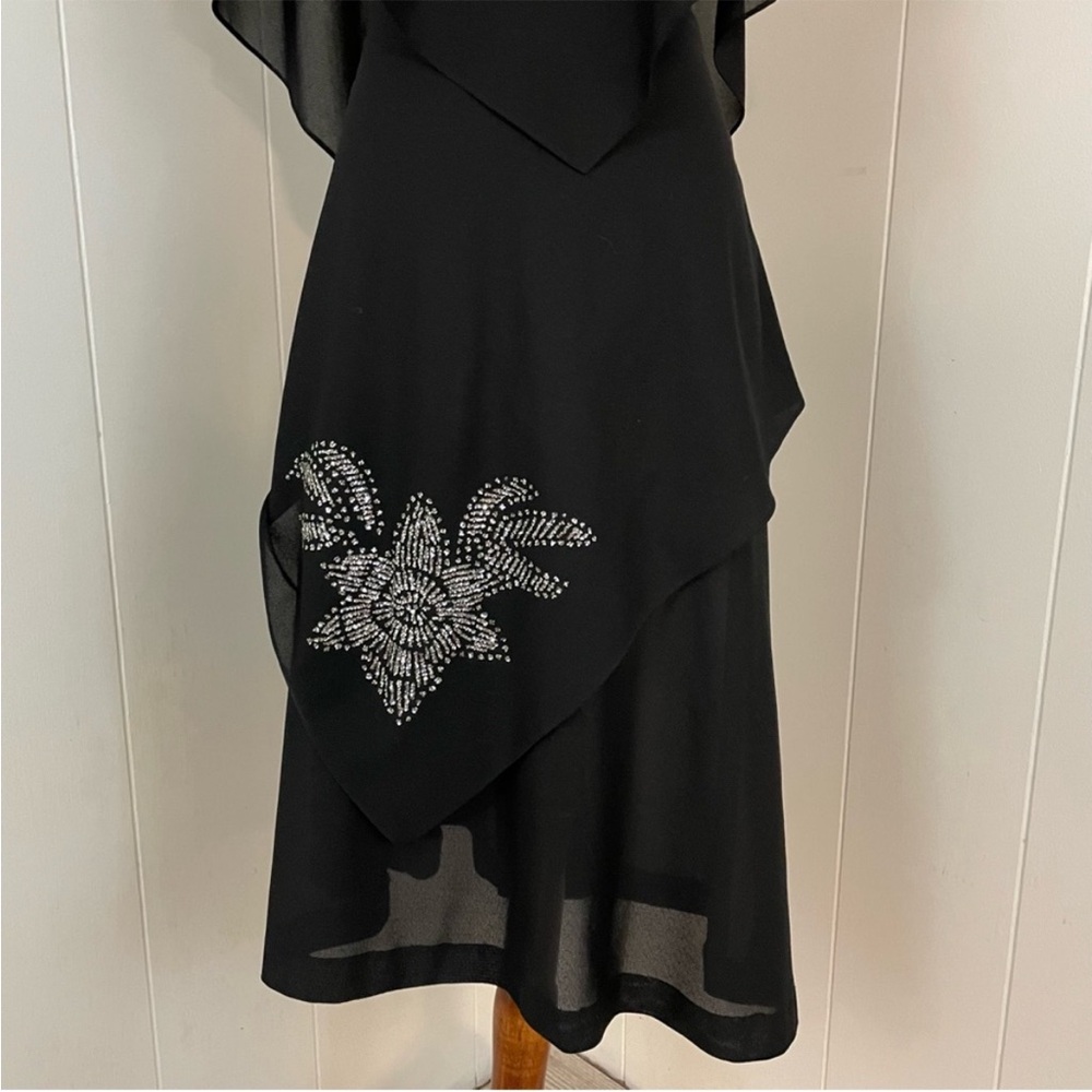 Vintage Dress Women’s L Short Flutter Sleeve Tiered Midi Glitter Flower - Picture 5 of 15